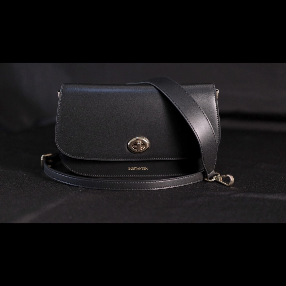 Bostanten small genuine leather shoulder and crossbody bag in black